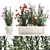 Modern White Planter Rose & Red Oleander Set 3D model small image 1