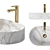 Elegant Marble Basin Set Gold Mixer 3D model small image 2