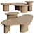 Vintage Oak Coffee Table Set 3D model small image 1