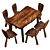 Vintage Walnut Accent Chair Table 3D model small image 5