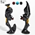 African Couple Statue Trio Set 3D model small image 1