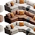 Modern Deep Velvet Sectional Sofa 3D model small image 2