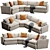 Modern Deep Velvet Sectional Sofa 3D model small image 3