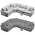 Modern Deep Velvet Sectional Sofa 3D model small image 6