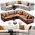 Elegant Axis Velvet Sofa 3D model small image 1