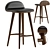 Sleek Walnut Leather Counter Stool 3D model small image 1