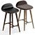 Sleek Walnut Leather Counter Stool 3D model small image 3