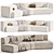 Modern Curved Cotton Sofa Duo 3D model small image 3